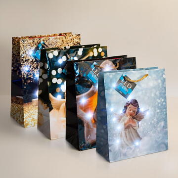 Family Party Pungi cadou hârtie cu led - 265 x 127 x 330 mm - 4 tipuri - 12 buc / pachet