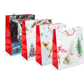 Pungă cadou pentru Crăciun - hârtie - 265 x 127 x 330 mm - 4 tipuri/ pachet