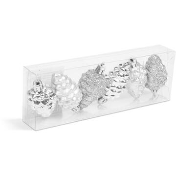 Set decor pentru brad - conuri argintii - 6 cm - 6 buc / set