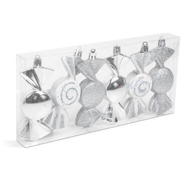 Set decor brad - bomboane argintii - 10 x 3,6 cm - 6 buc/set