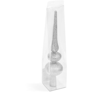 Decor vârf de brad de Crăciun - argintiu, sclipitor - 30 x 7 cm