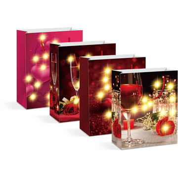 Pungă cadou - 10 LED-uri alb cald, hartie - 265 x 127 x 330 mm - 4 tipuri / pachet