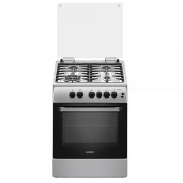 Samus SM664XPGS, 4 Arzatoare, 1 Wok, Gaz, Cuptor Gaz, Aprindere electrica, Timer, Grill, Inox/Argintiu