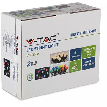V-Tac SIR ILUMINAT FESTIV IP44 10M 0.5W X 20 3000K ALB CALD