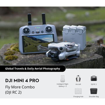 Kit Drona DJI Mini 4 PRO FMC+Smart Controller48MP, 4K100, APAS, Active Track, 249g