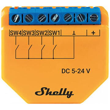 Releu inteligent Shelly 36095, 4 canale, Wireless, Portocaliu