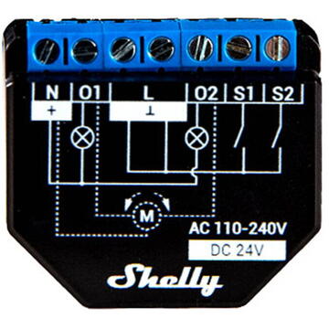 Releu inteligent Shelly Plus 2 PM, Wifi, 2 circuite, cu masurarea consumului de energie, Negru/Albastru