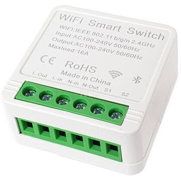 SmartWise Mini BT (WiFi + Bluetooth) Releu inteligent compatibil cu aplicatia eWeLink (16A), care accepta comutatoare Bluetooth cu fir si fara fir