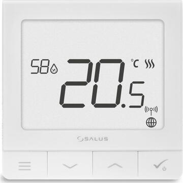 Termostat cu fir SQ610 230V, compatibil cu Salus Smart Home, programe personalizabile, senzor umiditate, Alb