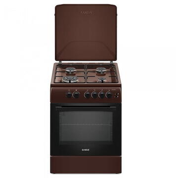 Samus SM664MPGS, 4 Arzatoare gaz, 1 Wok, Cuptor gaz, Aprindere electrica plita si cuptor, Timer, Grill, Maro