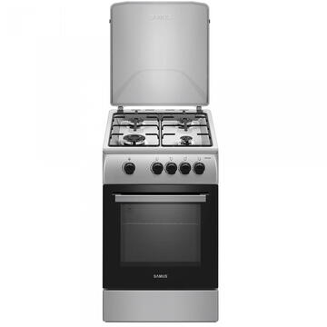 Samus SM561BXS, 4 Arzatoare gaz, Cuptor gaz, Siguranta plita si cuptor, Geam dublu la cuptor, Inox/ Argintiu
