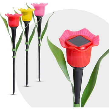 Garden of Eden Lalea solară LED - galben / roșu / roz - 31 cm - 12 buc / afișaj