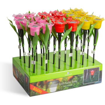 Garden of Eden Lalea solară LED - galben / roșu / roz - 31 cm - 12 buc / afișaj