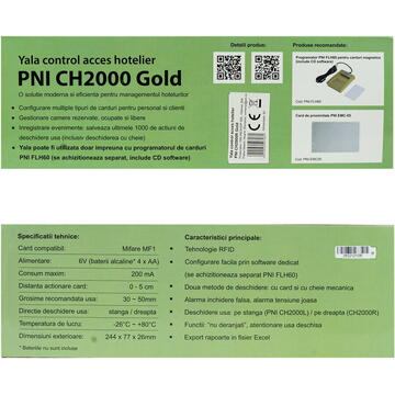 Yala control acces hotelier PNI CH2000R PRO Gold cu cititor de card deschidere pe partea dreapta