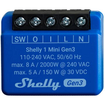 Releu inteligent Shelly Releu inteligent  Plus 1 Mini GEN3 3800235261576, 1 canal, 8A