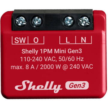 Releu inteligent Shelly Controller Wi-Fi  1PM Mini Gen3, 8A, Rosu
