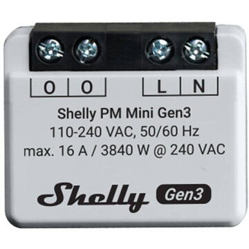 Releu inteligent Shelly PM Mini Gen3, Wireless, 16 A, Alb