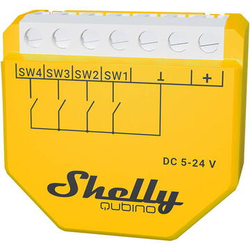 Releu inteligent Shelly Qubino Wave i4 DC, Wireless, 0.3 W, Galben