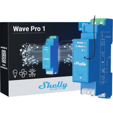 Releu inteligent Shelly Releu 1 canal pentru sina DIN  Qubino Pro 1, 16A, albastru, 94x19x69mm