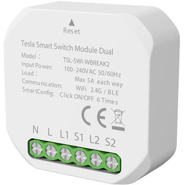 Intrerupator inteligent TESLA TSL-SWI-WBREAK2, Wireless, 1200 W, 240 VAC, 5 A, Alb