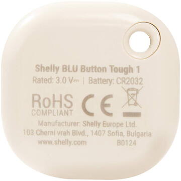 Buton inteligent Shelly Blu Button Tough 1, rezistent la apa si socuri, bej, 42x42x13mm