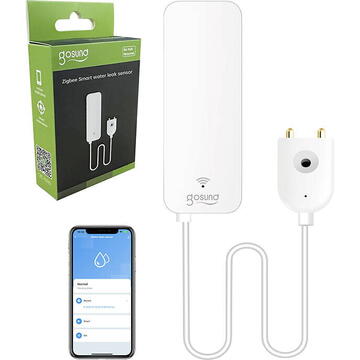 Gosund Senzor de apa smart  ST19, ZigBee, Tuya, Control aplicatie, Lungime cablu 1m, Alb
