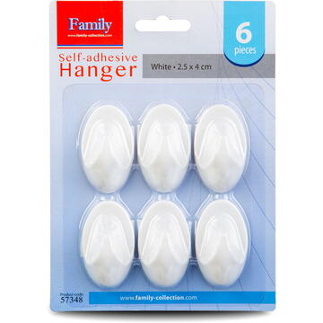 Family Cârlig autoadeziv - alb - plastic - 2,5 x 4 cm - 6 buc/pachet