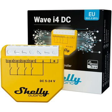 Releu inteligent Shelly Qubino Wave i4 DC, Wireless, 0.3 W, Galben