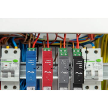 Releu inteligent Shelly Releu 1 canal pentru sina DIN  Qubino Pro 1, 16A, albastru, 94x19x69mm