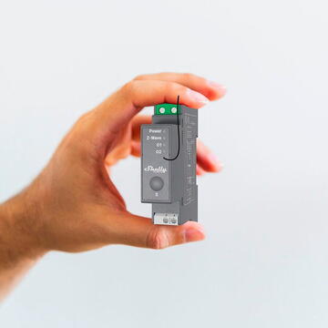 Releu inteligent Shelly Releu 2 canale pentru sina DIN  Qubino Pro 2, 16 A pe canal, gri, 94x19x69mm