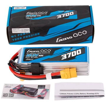 Gens Ace G-Tech 3700mAh 22.2V 60C 6S1P XT90 Lipo Battery Pack