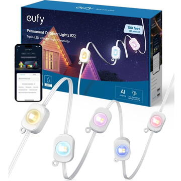 Lumini smart de exterior eufy T8L02321, 30 m, Multicolor, 	Alb