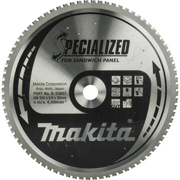 Makita SPECIALIZED - Panza fierastrau circular, panouri sandwich, 355x30x2.6 mm, 80 dinti