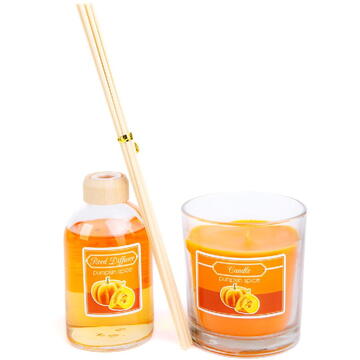 Vog und Arths Set lumânare parfumată și odorizant cu bețe - dovleac - 120 g + 100 ml