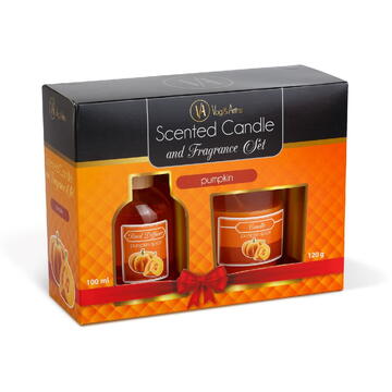 Vog und Arths Set lumânare parfumată și odorizant cu bețe - dovleac - 120 g + 100 ml
