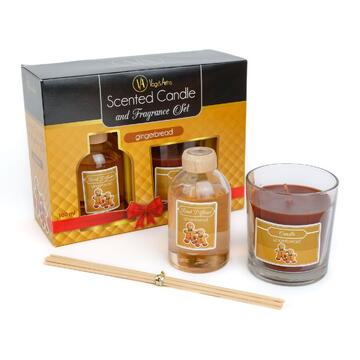 Vog und Arths Set lumânare parfumată și odorizant cu bețe - turtă dulce - 120 g + 100 ml