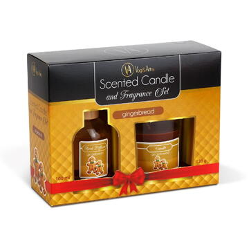 Vog und Arths Set lumânare parfumată și odorizant cu bețe - turtă dulce - 120 g + 100 ml