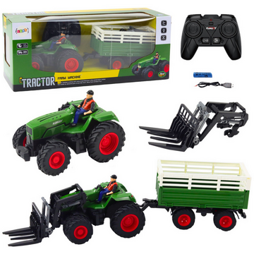 Lean Toys Tractor agricol cu ​​remorcă și furci, controlat de la distanță, RC 2.4G