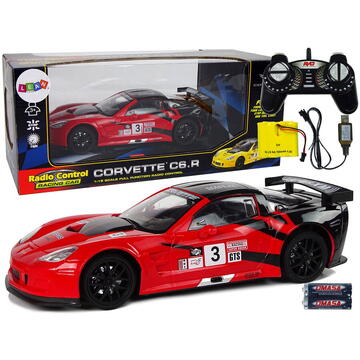 Lean Toys Mașină sport de curse cu telecomandă, 1:18 Corvette C6.R, lumini roșii 2.4 G