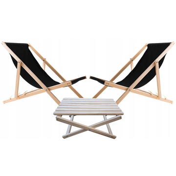 Set  masă + 2 șezlongur NEGRE, Woodok