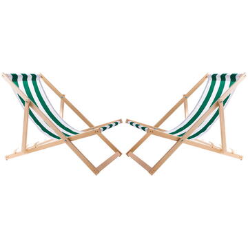 Set de 2 șezlonguri cu dungi verzi, asamblate, Woodok