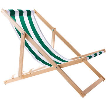 Set de 2 șezlonguri cu dungi verzi, asamblate, Woodok