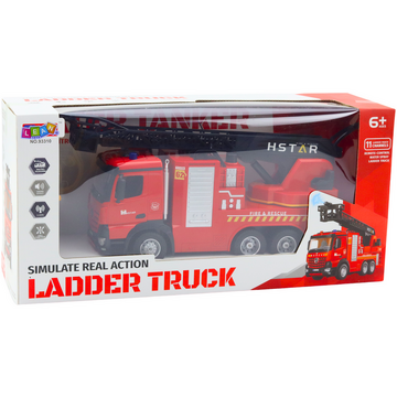 Lean Toys Scară extensibilă pentru camion de pompieri cu telecomandă, pulverizare cu apă 2.4G 11CH