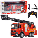 Lean Toys Scară extensibilă pentru camion de pompieri cu telecomandă, pulverizare cu apă 2.4G 11CH