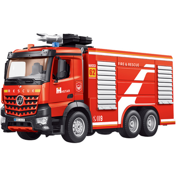 Lean Toys Scară extensibilă cu telecomandă pentru camion de pompieri, pulverizare cu apă 2.4G 9CH