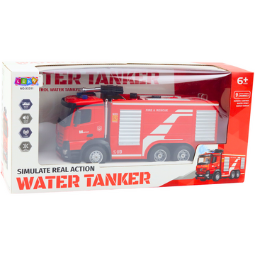 Lean Toys Scară extensibilă cu telecomandă pentru camion de pompieri, pulverizare cu apă 2.4G 9CH