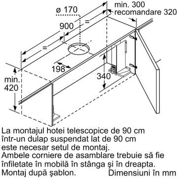 Hota Bosch Hota incorporabila 4 trepte de putere, Putere de absorbtie 729 mc/h, 90 cm, inox