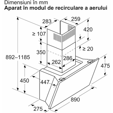 Hota Bosch Hota incorporabila decorativa Seria 8 3 trepte + 2 intensiv, Putere de absorbtie 1007 mc/h, 90 cm, Sticla neagra