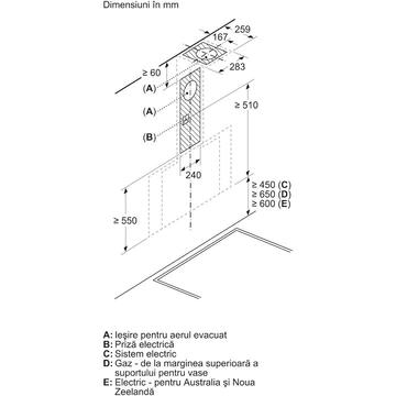 Hota Bosch Hota incorporabila decorativa Seria 8 3 trepte + 2 intensiv, Putere de absorbtie 1007 mc/h, 90 cm, Sticla neagra