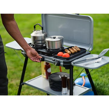Campingaz Camping Kitchen 2 Multi Cook Plus (grey, 2 hobs 2x 1.8 kW + grill plate 0.9 kW, model 2025)